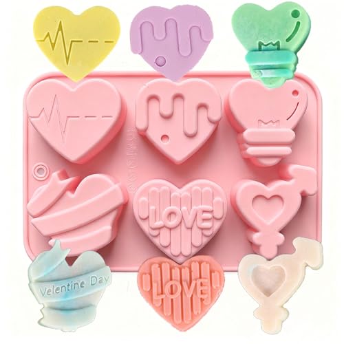 Heart Chocolate Silicone Molds Valentines Day Pink Hearts Candy Mold Soap Sweet Love Fondant Cookie Molds Cartoon Heart Silicone Molds For Handmade Candles Cake Baking Tool