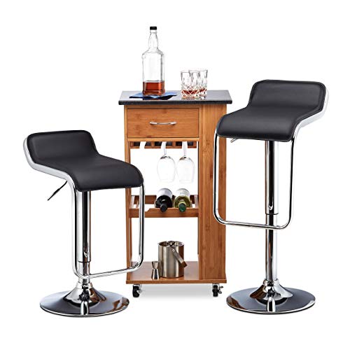 Relaxdays Taburete Alto Cocina Giratorio, hasta 120 kg, Metal y Piel Sintética, 90 x 39 x 39 cm, 2 Unidades, Negro