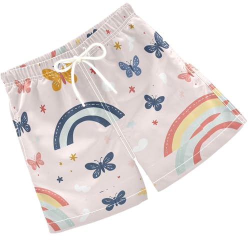 Pigsaly Boys Swim Trunks Cute Rainbows Colorful Butterfly Boys Board Shorts Swimsuit Swimwear Summer Bathing Suit 3T