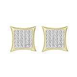 Eternal Bliss 1/6 cttw Round Diamond Square Cluster Unisex Yuva Kite Stud Earrings in 10kt Gold...