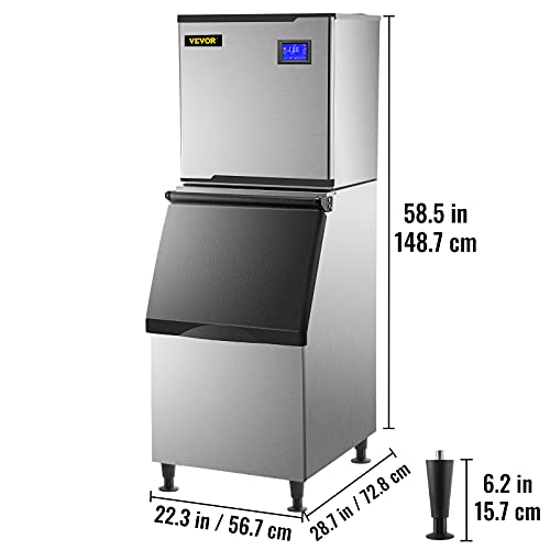 Vevor Commercial Ice Maker Machine, 440Lbs/24H Commercial Ice Machine With 250Lbs Storage Bin For Home Bar Restaurant, Secop Compressor, Air Cooled, Include Scoops & Water Filter #TOP7