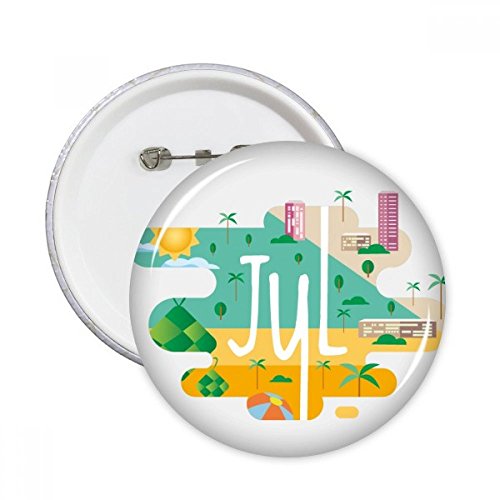 Juillet mois badge bouton rond pins de décoration pour vêtements lot de 5 pièces multicolore