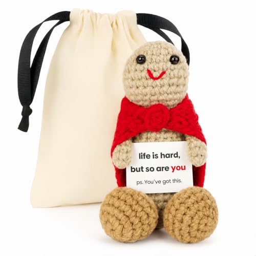 Funny Handmade Crochet Doll Gift for Adults Novelty Crochet Plush with Linen Bag Small Quirky Keepsake for Birthday Encouragement Romantic or Everyday Surprise