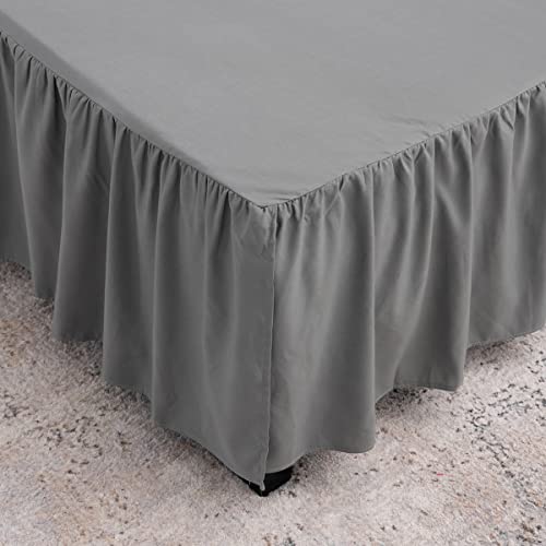 Image of Bed Skirt Full Size 18 Inch Drop Ruffled Bed Skirt with Split Corners | Bed Skirt with Platform, Soft and Stylish 100% Microfiber, Grey