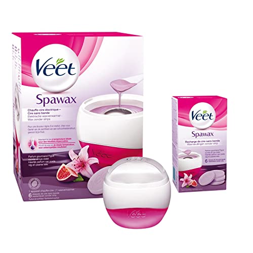 VEET - Lot Spa Wax Chauffe Cire et 12 Recharges Disques Cire Chaude à la Figue Sucrée et au Lys Violet