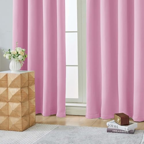Image of Aiyufeng Pink Blackout Curtains for Bedroom 63 Inch Length 2 Panels, Solid Thermal Insulated Energy Saving Rod Pocket Window Treatment Curtains Blackout Drapes, W40 x L63 Inch,Pink