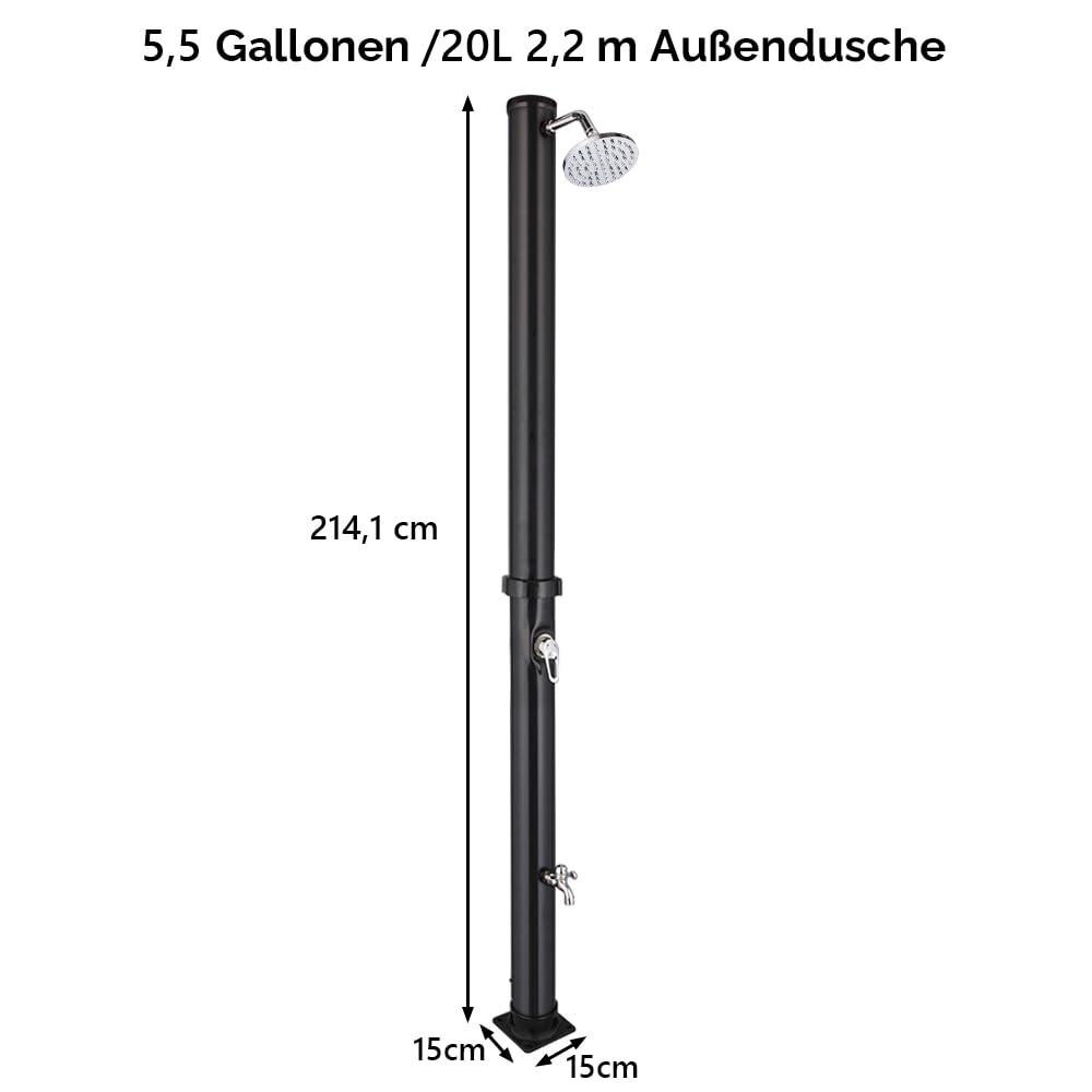 Bonnlo Solardusche Garten 20 Liter, 360° Drehbarer Duschkopf Fußdusche Gartenschlauch Anschluss, Winterfest Warmwasser Gartendusche Aussendusche Solar Garten Pool Strand Outdoor Dusche, Schwarz