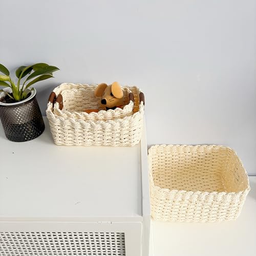 QINGTUHONE Woven Paper Rope Wicker Basket for Organizing(Set of 3,Beige) by QINGTUHOME - Used condition - Image 7