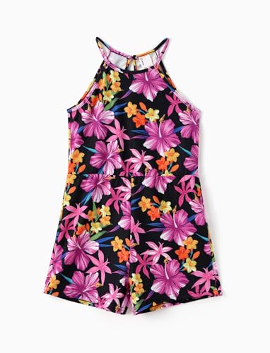 PATPAT Rompers for Girl 2 Pack Sleeveless Floral Print Summer Tropical Jumpsuits Size 3-12 Years3
