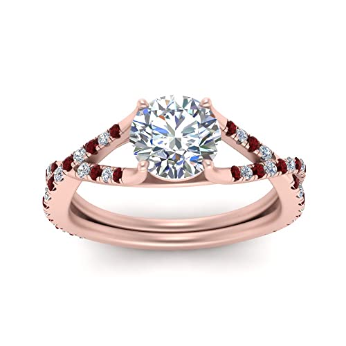 Image of Choose Your Gemstone 4 Prong Split Twisted Diamond CZ Ring Rose Gold Plated Round Shape Split Shank Engagement Ring Minimal Modern Design Birthday Gift Wedding Gift US Size 4 to 12