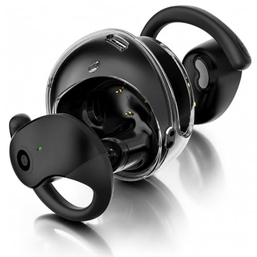 Image of Glide OWS Open Ear Wireless TWS Earbuds, Custom EQ, Bluetooth 5.4 Earphones, 50H Playtime, Fast Charging Case, 50ms Low-Latency Gaming & Touch Controls Midnight. Black