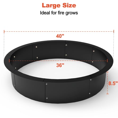 Koutemie Outdoor Fire Pit Ring Liner 40-Inch Outer/36-Inch Inner Diameter, Heavy Duty Solid Metal Steel Round Firepit Rim Insert for Outside DIY Campfire Ring Above or In-Ground, Black by Koutemie - Image 3