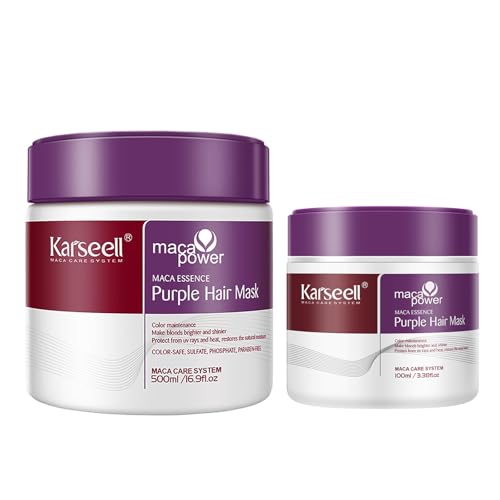 Karseell Mascarilla Pelo Violeta 500ml + 100ml, Reparación del Cabello Teñido Iluminar el cabello Para Pelo Rubio, Gris, Canas