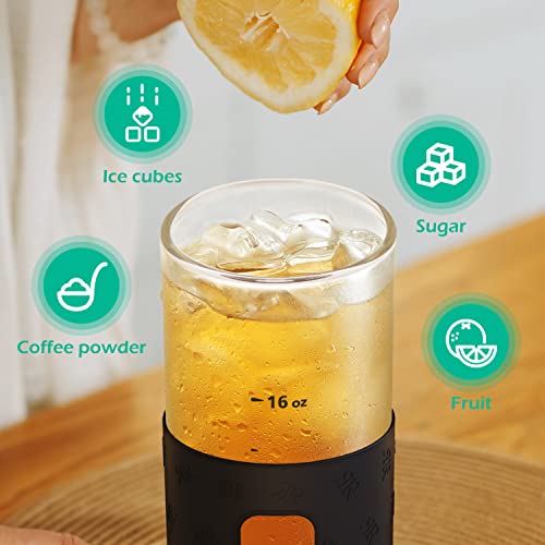 Rich&Ray Glass Tumbler With Straw And Lid 20Oz-2Pack, Iced Coffee Cup Reusable, Wide Mouth Water Bottle With Measurement, Silicone Protective Sleeve Wooden Lid, Bpa Free (Black) #TOP2