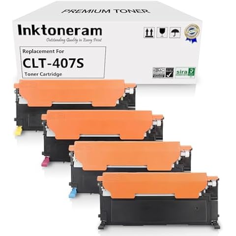 Inktoneram Compatible Toner Cartridges Replacement for Samsung CLP320 CLP-320 407S CLT-407S CLX-3185 CLX-3185FN CLX-3185FW CLX-3185N CLP-320N CLP-325 CLP-325W ([Black,Cyan,Magenta,Yellow], 4-Pack) Cover