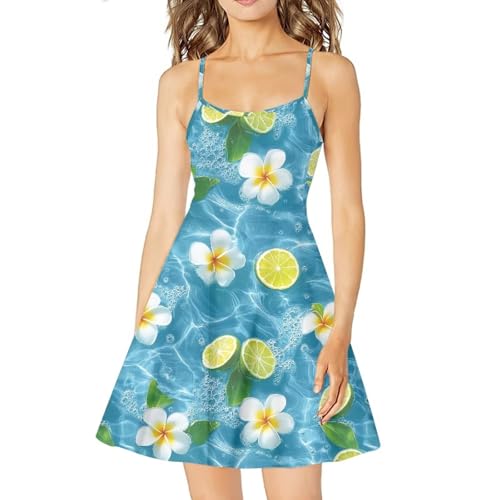 Image of Women's Spaghetti Strap Dress Summer Casual Swing Sundress Girls Beachwear Swing Mini Dress
