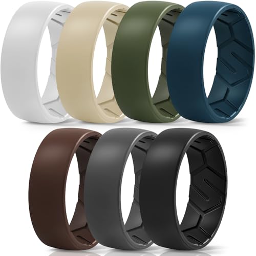 Egnaro Men's Silicone Rings 8mm Wide 2.2mm Thick Rubber Wedding Bands, 1/4/5/6/7 Multipack of Breathable Patent-Pending Design
