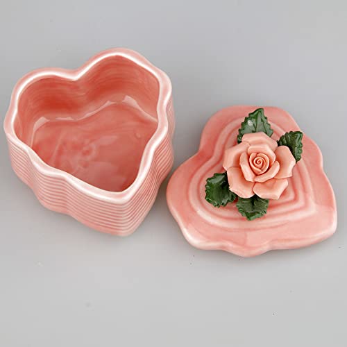 Sevenbees Ceramic Heart Box With Pink Rose Flower Figurines And Statues Candy Box Jewelry Ring Box Animal Ceramic Jewelry Box Ring Storage Jar #TOP4