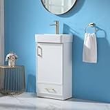 Popity home 18 Inch Small Bathroom Vanity, Narrow Bathroom Vanity with Sink Combo, White Ceramic Rectangular Vessel Sink for...