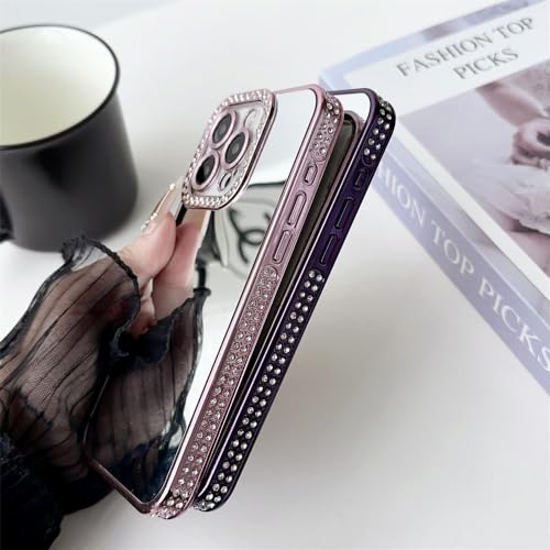Coque Miroir pour iPhone 15 Pro Bijoux Diamant | Cadeau de Luxe Violet - 4
