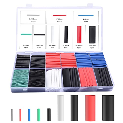 Tubo Termorretráctil 340 Piezas,Preciva 2: 1 Poliolefina Tubo Termoretráctil Envoltura de Alambre 5 Color 9 Tamaño para Protección el cable,Prevenir la corrosión del metal,etc Cover