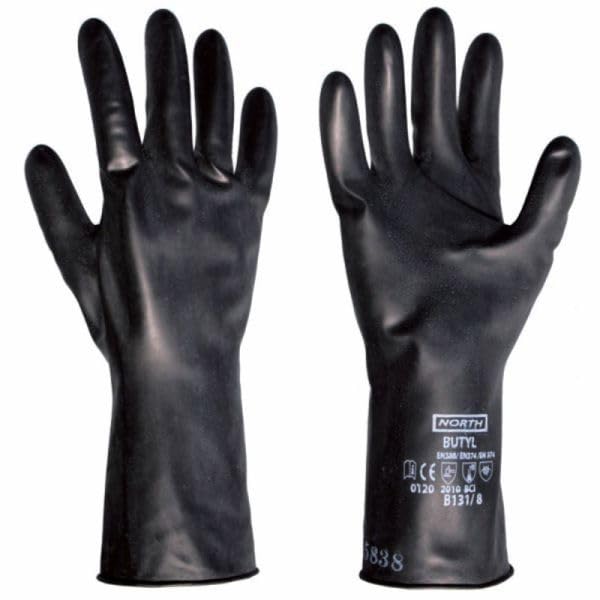 NORTH B131 Butyl Smooth Finish Unsupported 13 Mil Chemical Resistant Gloves, 11 Inch Length, Size 7/S, 1 Pair