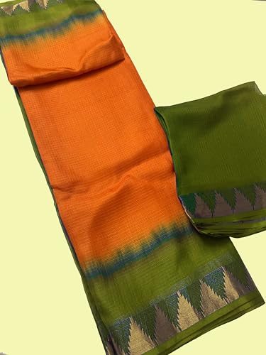 Image of Women's Bhagalpuri Pure Kota Doria Silk Net Saree With Temple Zari Border and Running Blouse Piece