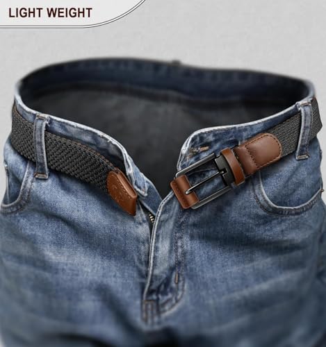 Image of Stretchable Reversible Braided Woven Fabric Belt for Men and Women, Fits on upto 36 inch waist size