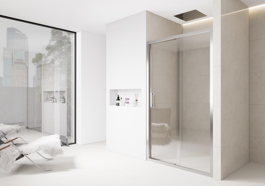 Bathroom Sliding Door Shower Enclosure Screen Walk in 6mm Glass Door Cubicle (Clear Glass Chrome Trim, 1100mm)