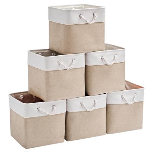 VIIHTYISA Boîte de rangement cube 25x25 cm, lot de 6 grandes boîtes de rangement en tissu avec poignées en corde de coton, paniers en tissu pour ranger...