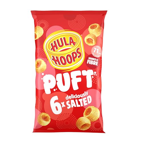 Hula Hoops PUFT - SALTED Multipack 6 x 15g Bags - Deliciously light and crispy puffed hula hoops - Completely free from artificial flavours colours and MSG Suitable for Vegetarians.