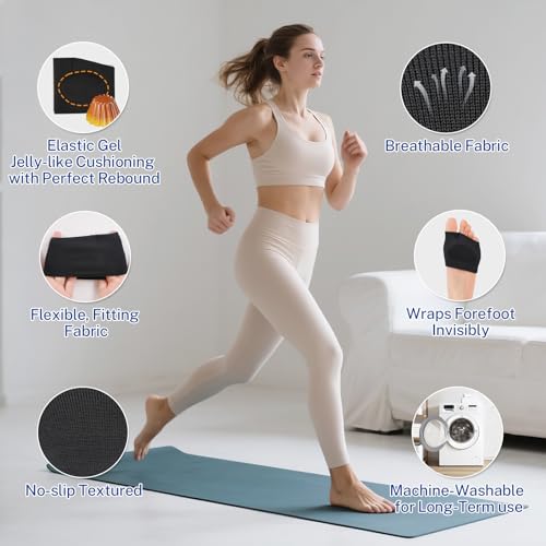 Metatarsal Pads with Gel Pad for Men and Women, Metatarsal Sleeves, Ball of Foot Cushion for Feet Pain Relief, Metatarsalgia, Mortons Neuroma, Sesamoiditis, Metatarsalgia Insoles, 2 Pairs, Black, L