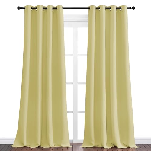 Image of NICETOWN Paler Yellow Blackout Curtains 90 inch Long for Office, Dining, Guest Room - Sound Reducing Heat and Cold Block Panels for Modern Decorative (55 inch Wide, 2 Pieces)