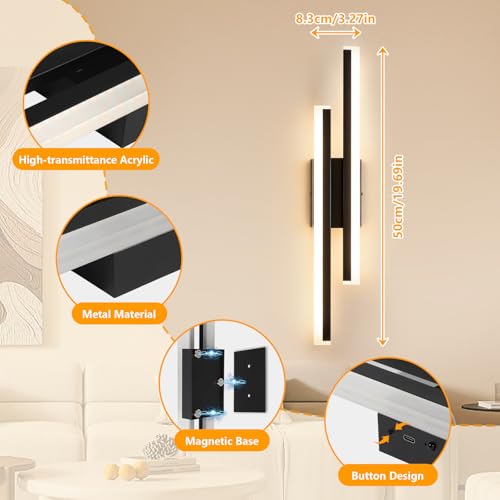 Apliques de pared recargables para iluminar sin cables ni taladros juego de 2 luces acrílico 4
