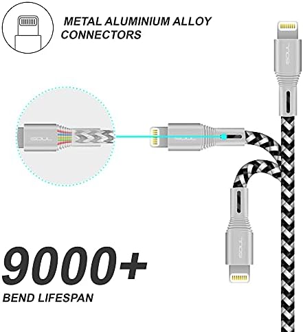 iSOUL Lightning iPhone Charger Cable, 15CM Short Braided USB Cord for iPhone 13/12/11/Pro/XS/Max/XR/X/10/8/7/6s Plus, iPad Air/Pro/Mini, iPod [Ultra Fast Sync & Charging]