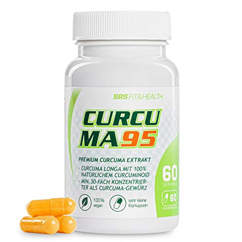 SRS® - Curcuma Extrakt mit 95% Kurkuma - 475mg Curcuminoid (Curcumin) pro Kapsel, 60 hochdosierte & kleine Kapseln für beste Bekömmlichkeit und Bioverfügbarkeit, ohne scharfes Piperin