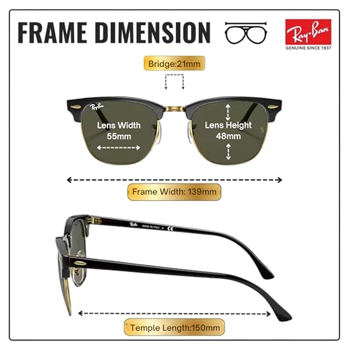 Image of Ray-Ban RB3016 CLUBMASTER CLASSIC Square Shaped Sunglasses for Men & Women with Official RAYBAN Eyewear Kit