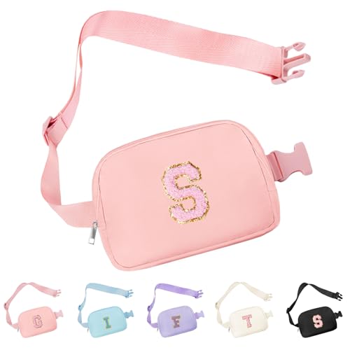 Aganmi Bolsas transversais femininas com letras de chenille, modernas, pochetes impermeáveis para mulheres, corpo cruzado, bolsa de cinto com letra inicial com vários bolsos internos e alça ajustável,