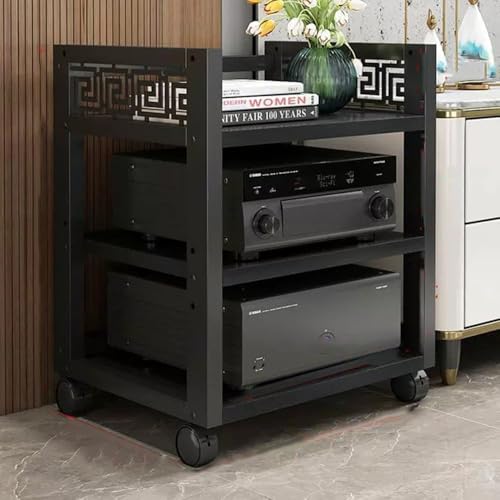 Regulowany 3-poziomowy stojak stereo Rolling Audio Rack do przechowywania multimediów HiFi Półka narożna Stojący odtwarzacz CD Wieża AV Komponent nizer (kolor: C)