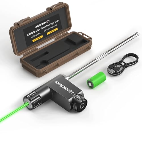 AEROSHOT X04 Green Laser Bore Sighter Rechargeable 223 Caliber Bore Sight Laser with Flashing Mode Daylight Visible 100 Yards Bright Dot Tool-Free Zero Waterproof Designed for Hunters