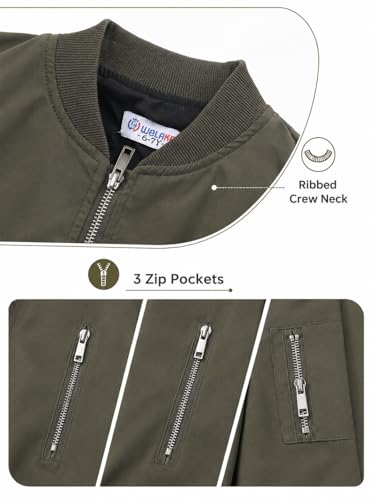 Image of WELAKEN Lightweight Multiple Pockets Zip Up Bomber Jacket for Girls Toddler & Kids II Little Girl's Casual Flight Crop Jacket