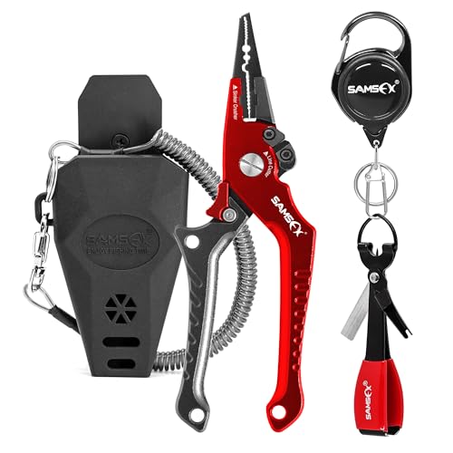 SAMSFX Aluminum Fishing Pliers Hook Remover Braid Line Cutter with Coiled Lanyard, Fly Fishing Knot...