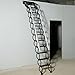 12 Steps Wall-Mounted Folding Stairs for Attic, Attic Ladder Pull Down System with Retractable Handrail& Pull Rod, Anti-Slip Steps, Attic Stairs for Home(Black, Applicable Height 9.6-10ft)