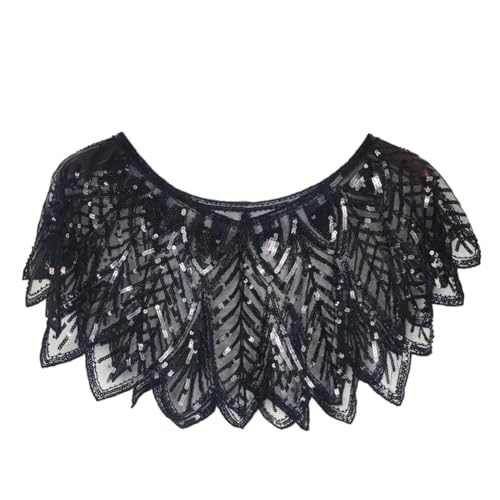 Vintage 1920s Shawl Wraps Sequin Beaded Evening Cape Bridal Shawl Bolero Flapper Cover Up, Black