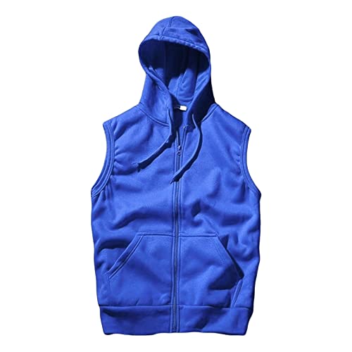 Maiyifu-GJ Men Zip Up Hoodie Tank Tops Fleece Lined Sleeveless Hooded Shirt Casual Lightweight Warm Zipper Hoodies Vests (Blue,Large)