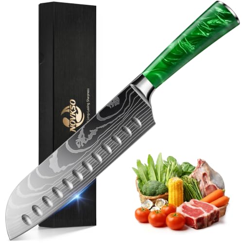 NOVKSO 7-Inch Santoku Knife, High-Carbon Steel, Resin Handle