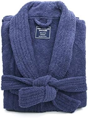 Premium Thick Terry Cloth Bathrobe, Long –Staple Combed Cotton Robe-Unisex Suits for Adult (Navy,Large)