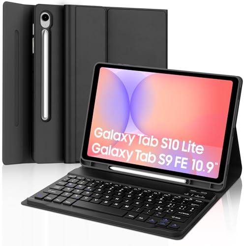 IVEOPPE Cover Tastiera per Samsung Galaxy Tab S10 Lite/S9 FE/S10 FE 10.9'/S9 11', Tastiera Italiano QWERTY Bluetooth Senza Fili Staccabile, Custodia con Portapenna, Nero