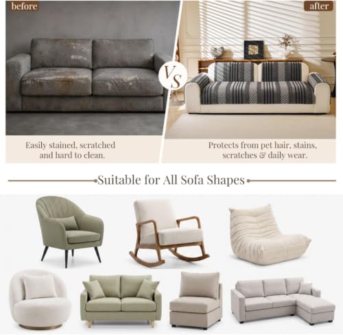 Funda sofa 3 plazas chenilla manta cubre sofa light brown 90x280cm 6