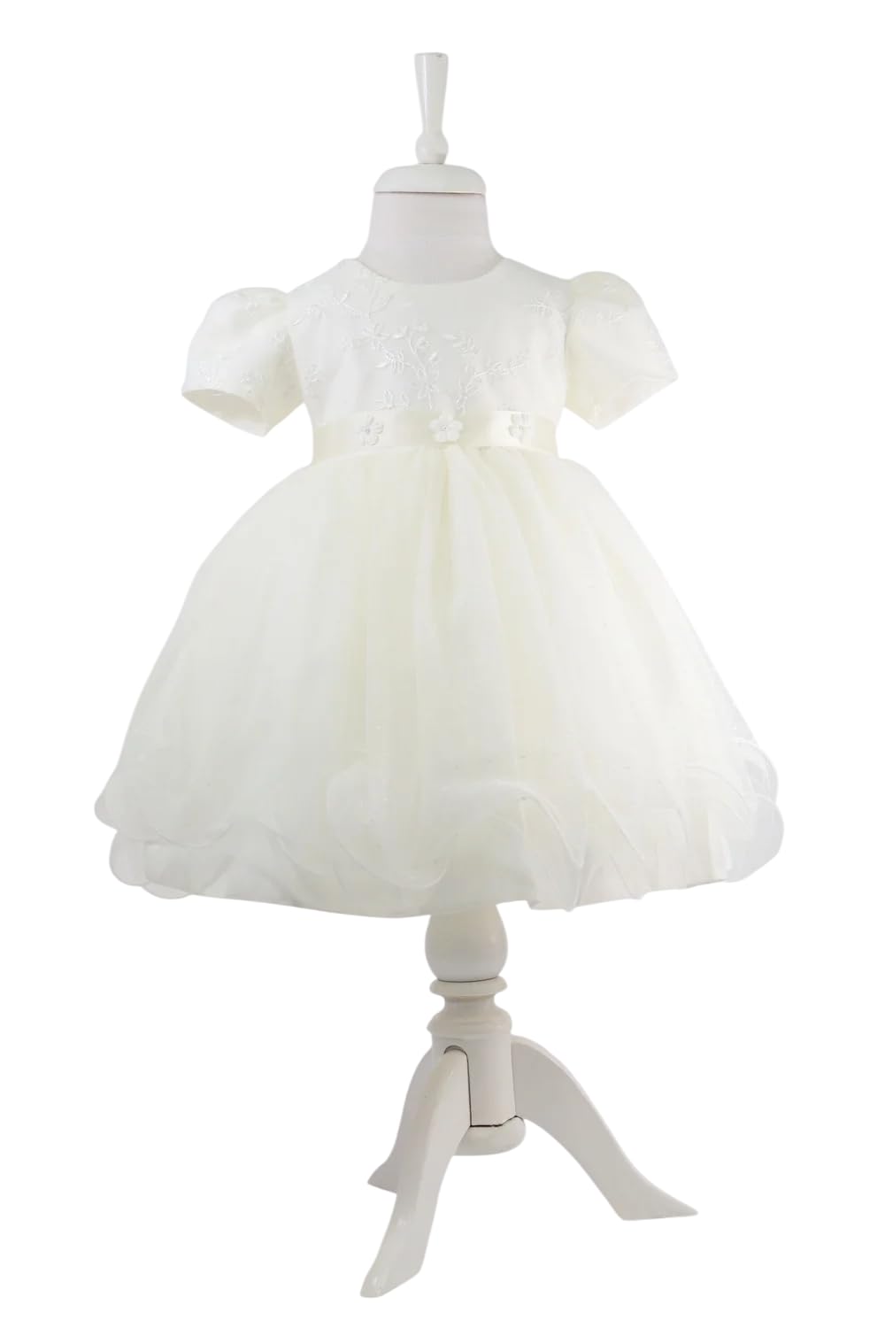 SIRRI Abito da neonata in Tulle di Pizzo con Maniche a Palloncino - Ideale per Matrimoni e Battesimi
